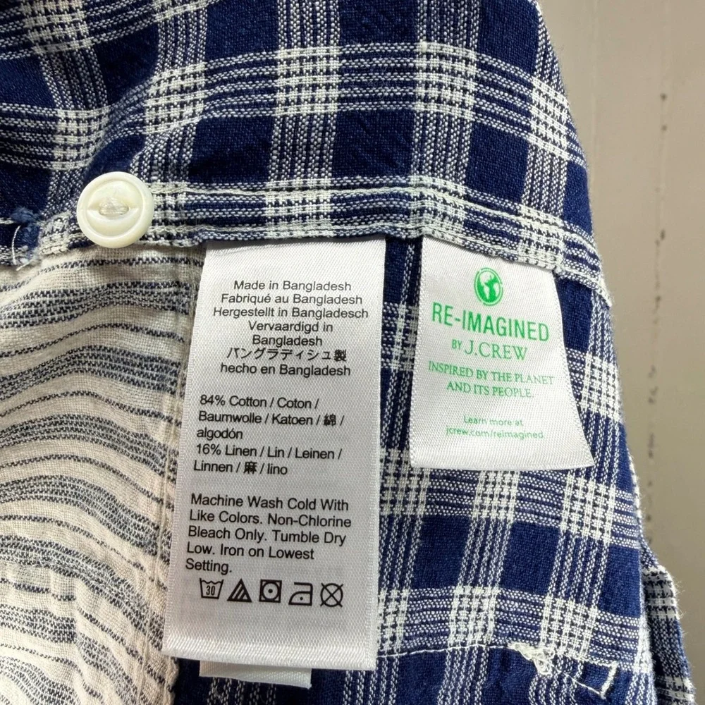 Wallace & Barnes Shacket XL Indigo Blue Patchwork Cotton Linen Camp Collar BF787